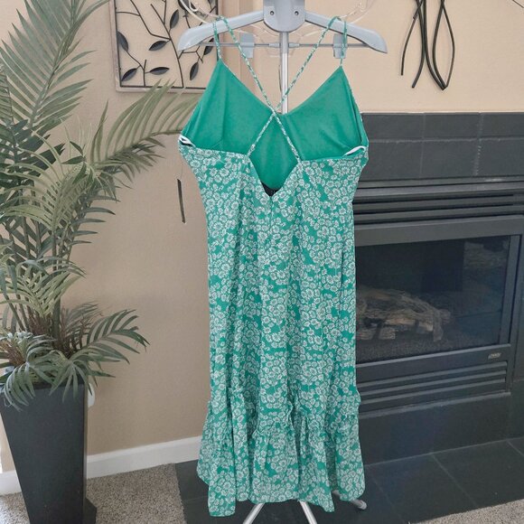 NWT Lulus sz Large Flirty Fleurs Green floral print midi spaghetti strap dress - Picture 3 of 6